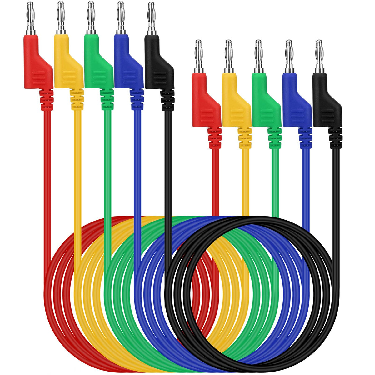 SWANLAKE 5-Piece Dual-Ended Banana Plug Test Leads, 1000V 15A 3.5ft/1M Multimeter Electrical 4mm Banana-Plug, Flexible Copper Banana Cable, Electrical Test Wires