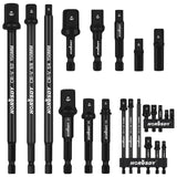 HORUSDY 11-Piece Impact Socket Adapter Set, 1/4-Inch Hex Shank, Cr-V Steel High Torque Drill Extension Bits, 1/4" 3/8" 1/2" Impact Driver Socket Adapters with Storage Holder