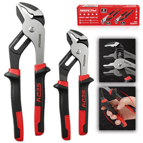2-Piece Groove Joint Pliers Set, 10" & 8" Adjustable Water Pump Pliers, Straight Jaw Tongue and Groove Pliers with Non-Slip Handles for Plumbing, Pipe Fittings, Nuts, Bolts and Home Repair