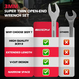 9-Piece Super Thin Open-End Wrench Set, SAE 1/4"-1-1/16", 3mm Thickness Slim Wrench Set for Tight Spaces, Nickel Plated Flat Wrenches with Rolling Storage Pouch