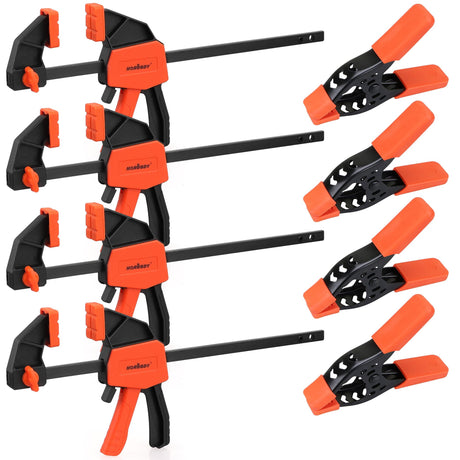 HORUSDY 8-Pack Bar Clamp Set, Spring Clamp for Woodworking - 4 Pieces 6" Bar Clamps, 4 Pieces 4" Spring Clamps, 75 LBS Load Limit