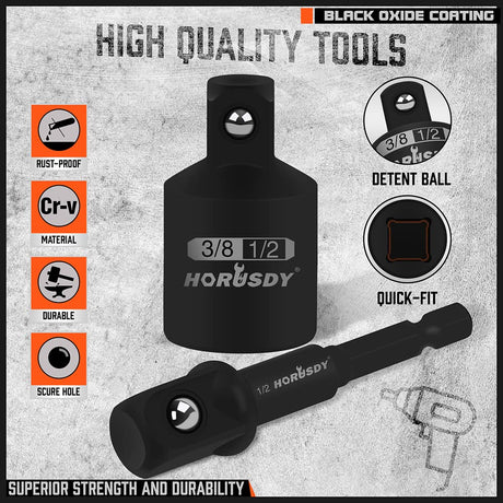 HORUSDY 7 Piece Impact Sockets Adapter Set, Hex Shank Socket to Drill Adapter 1/4" 3/8" 1/2", Cr-V Steel Impact Driver Wrench Socket Reducer Set