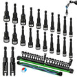 22-Piece Magnetic Nut Driver Set, Metric & SAE (5-13mm & 3/16"-1/2"), 1/4" Hex Shank Impact Bit Set, Wing Nut Driver Bits, Magnetic Aluminum Storage Rail
