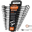 HORUSDY 15-Piece Metric Wrench Sets, Premium Combination Wrench Set Metric 8-22mm, Max Torque, 12-Point, Chrome Vanadium Steel, with Storage Rack