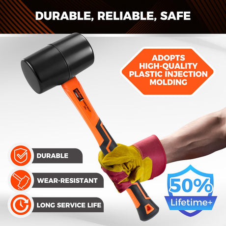 HORUSDY 16oz Durable Rubber Mallet Hammer with Fiberglass Handle, Non-Marring Blow Tool for Flooring, Tent Stakes, Woodworking, and Camping, Non-Slip Grip
