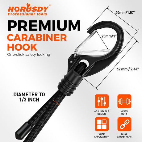 4-Piece 24-inch Adjustable Bungee Cords with Hooks, Easily Adjust from 7" to 24", Heavy Duty Outdoor Carabiner Bungee Cords, Black Super Elastic Cord for Cargo, Camping, Tents, Luggage | Amazon US image 7