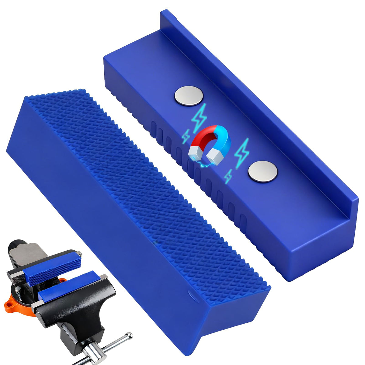 2-Piece 4.5" Magnetic Vise Jaw Pads, TPU Soft Jaw Covers with Waffle Surface, Non-Marring Protective Bench Vise Pads for Bench Vise, Drill Press, Metalworking and Woodworking