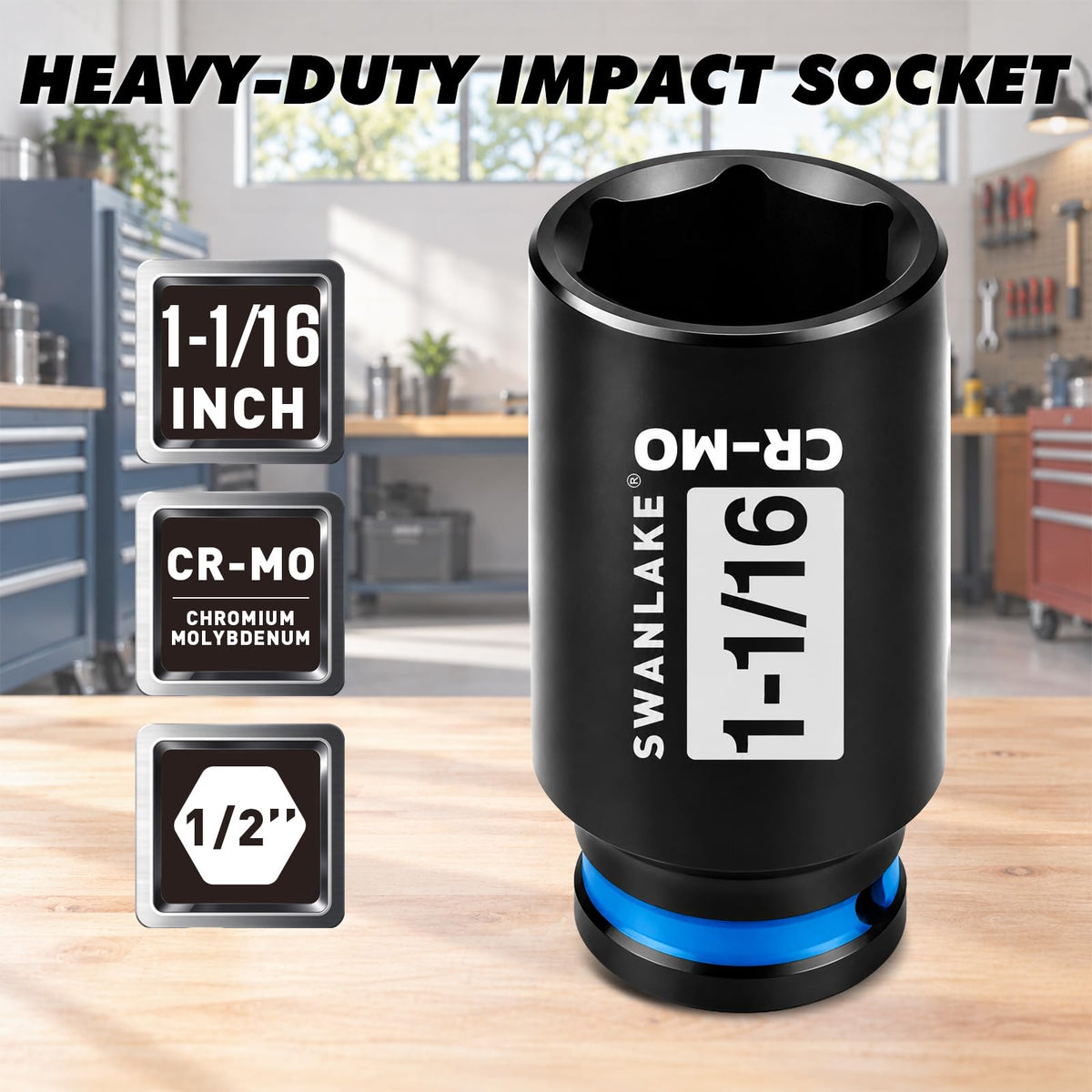 1-1/16” Socket 1/2-inch Drive Deep Impact Axle Nut Socket