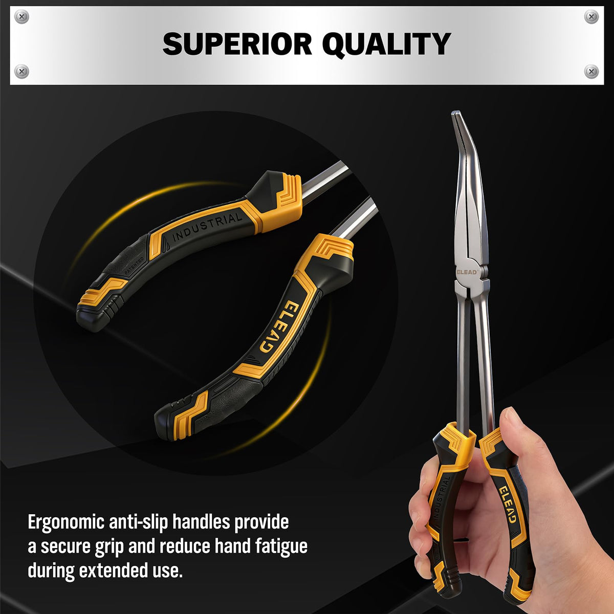 3-Piece 11 Inch Long Reach Pliers Set with 3 Magnetic Plier Racks, Extra Long Needle Nose Pliers Set Includes Straight, 45° & 90° Bent Nose Plier, Pliers Tool Set for Tight Spaces