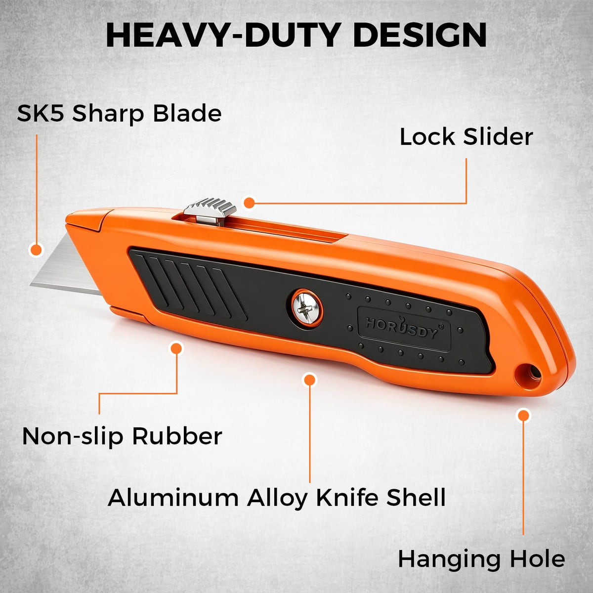 HORUSDY 4-Pack Box Cutter Utility Knife, Heavy Duty Aluminum Shell Retractable Box Cutter for Cardboard, Boxes and Cartons, Extra 10 Blades