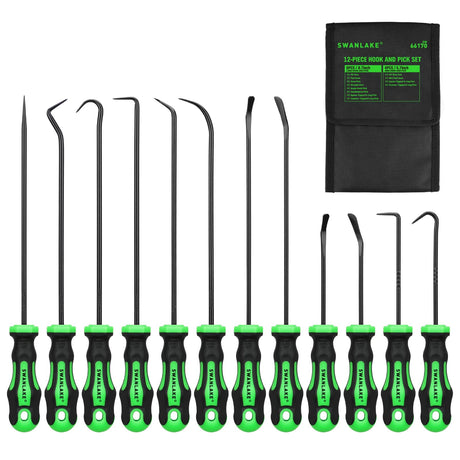 12-Piece Pick and Hook Tool Set, Automotive Mechanic Tools, Car Auto Oil Seal/O-Ring Seal Hook Kit, Mini & Long Precision Hooks for Hoses, Gaskets, Seal Puller Removal