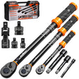 3Pack Torque Wrench Set, 1/4", 3/8", 1/2" Drive Click Torque Wrench Extra with Extension Bars & Adapters, Dual-Direction Adjustable Precision Torque Wrenches for Car, Motorcycle, Bike DIY Maintenance