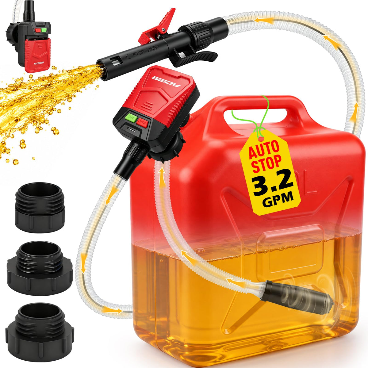 Automatic Fuel Transfer Pump with Auto-Stop, Battery-Operated Gas Can Pump