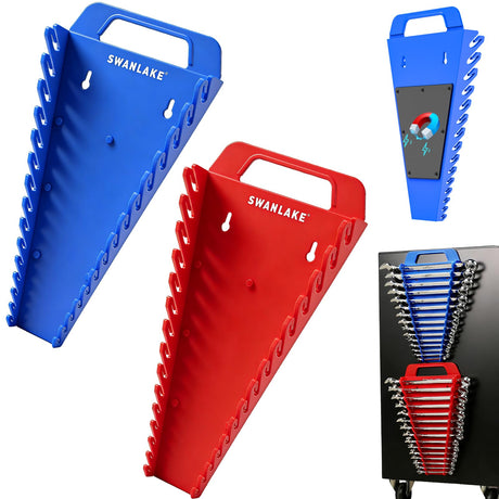 SWANLAKE Magnetic Wrench Organizer Toolbox Holder, 2-Pack SAE (1/4'' to 1-1/16''), Metric (6mm to 27mm) Ratchet Wrench Organizers, Total Hold 30 Slots Wrench Holders for Tool Box
