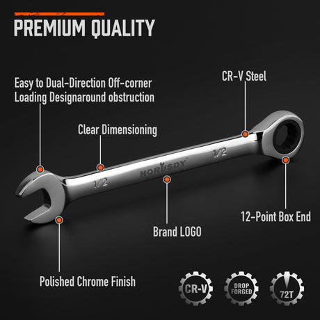 HORUSDY 24-Piece Ratcheting Wrench Set | Metric and SAE | Ratchet Combination Wrenches Set with Organizer | 72-Tooth | Chrome Vanadium Steel | 6-18 mm & 1/4” to 3/4“ (24-Piece)