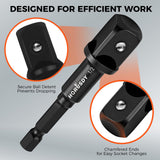 7-Piece High Torque Impact Socket Adapter & Magnetic Bit Holder Set, 1/4" Hex Shank Drill Socket Adapter to 1/2" 3/8" 1/4" Drive, Magnetic Bit Holder for Impact Driver & Drill, With Organizer Rack
