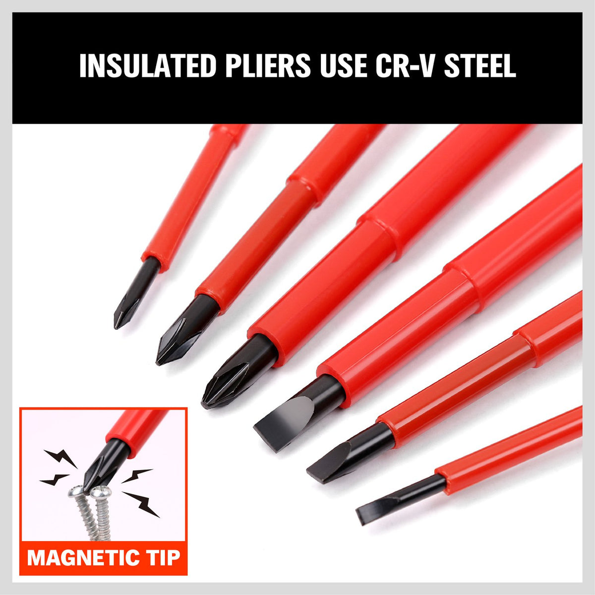 HORUSDY 6-Piece 1000V Insulated Precision Screwdriver Set, Magnetic Tip CR-V Electrician Tools with Cushion Grip TPR Handle for Electrical Applications