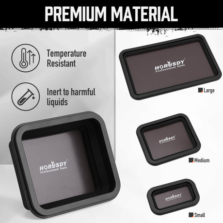 HORUSDY 3-Piece Magnetic Parts Tray Set, Tool Trays for Storage Organizer Screw, Bolts, Washers, Nuts and Small Tools. Tool Gifts for Men, Black