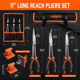 HORUSDY 3-Piece 11 Inch Long Reach Needle Nose Pliers Set, Extra Long Straight, 45° & 90° Bent Nose Pliers with 3 Magnetic Plier Racks and Roll-Up Storage Bag for Tight Spaces | Amazon US image 2