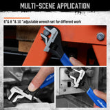 HORUSDY 3-Piece Adjustable Wrench Set (6/8/10 in), Wide Jaw Black Oxide Finish, Cr-V Steel, Metric & SAE Scales, Adjustable Spanner Set for Home Garage Workshop