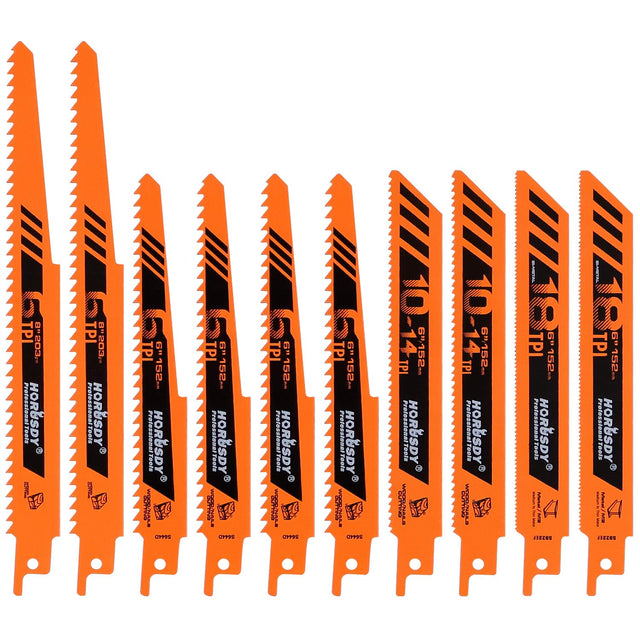HORUSDY 10-Piece Reciprocating Saw Blades Set - Professional Sawzall Blades for Wood, Metal, Drywall & Plastic - High Carbon Steel Pruning Saw Blades - Compatible with DeWalt, Milwaukee & More