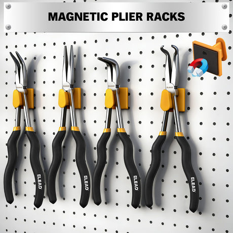 5-Piece 11 Inch Long Needle Nose Pliers Set with 4 Magnetic Plier Racks, Extra Long Reach Pliers Set, 45° & 90° Bent Needle Nose Pliers, Circle Nose and Diagonal Pliers for Tight Spaces