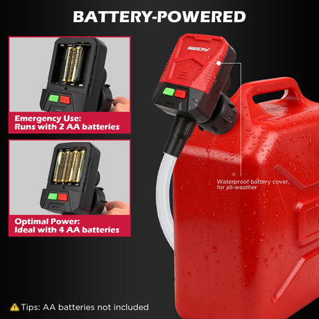 Automatic Fuel Transfer Pump with Auto-Stop Sensor(3.2 GPM), Battery Operated Gas Can Pump with 3 Can Adapters, Extra Long Hose, Portable Fuel Pump for Oil, Diesel, Gasoline (Batteries Not Included)