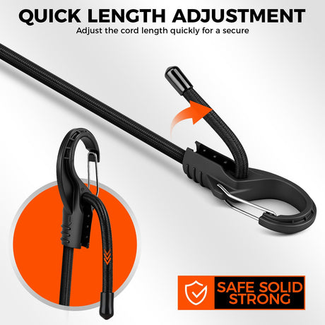 4-Piece 24-inch Adjustable Bungee Cords with Hooks, Easily Adjust from 7" to 24", Heavy Duty Outdoor Carabiner Bungee Cords, Black Super Elastic Cord for Cargo, Camping, Tents, Luggage | Amazon US image 4