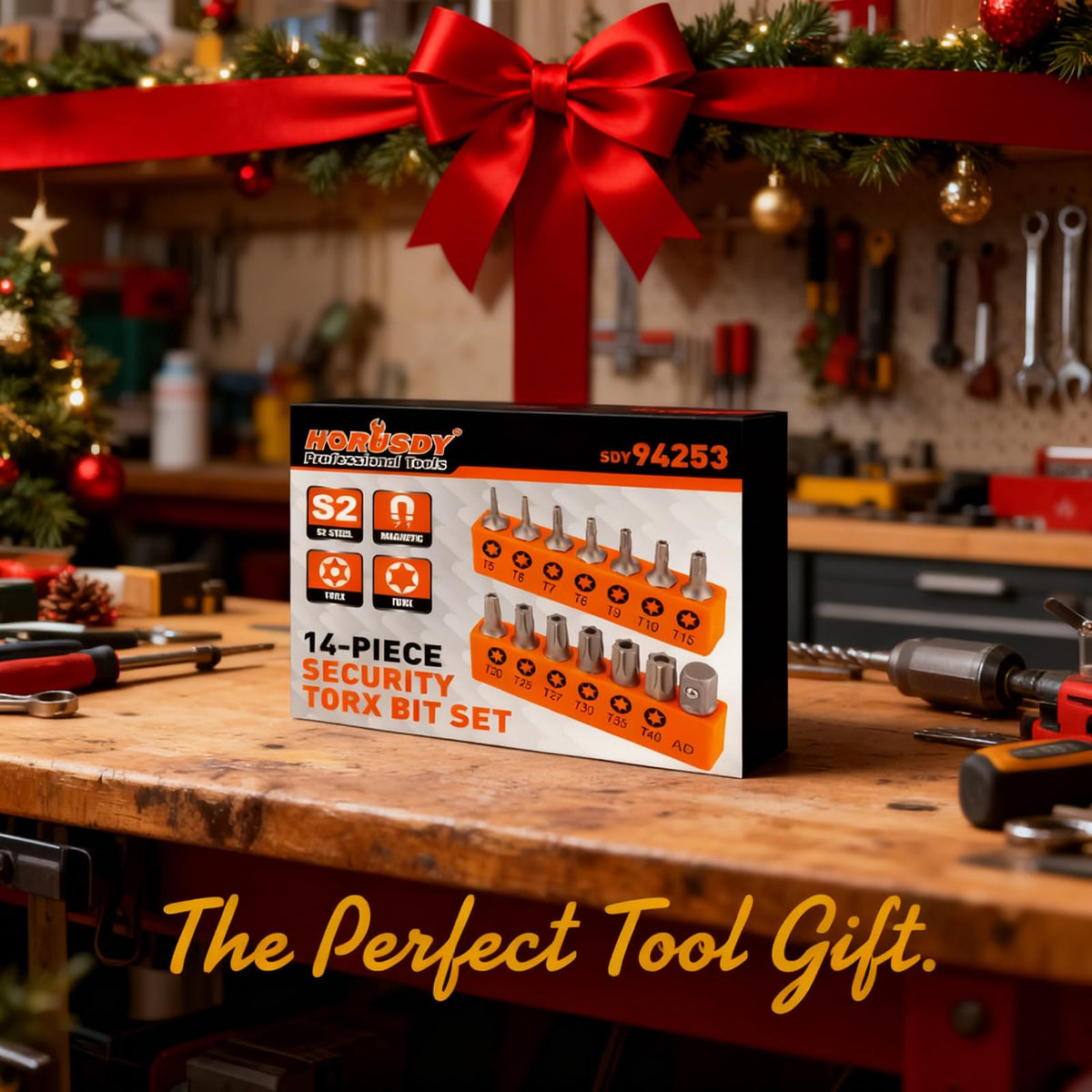 HORUSDY 14-Piece Tamper Resistant Star Bits, S2 Alloy Steel, T5 - T40 Security Torx Bit Set