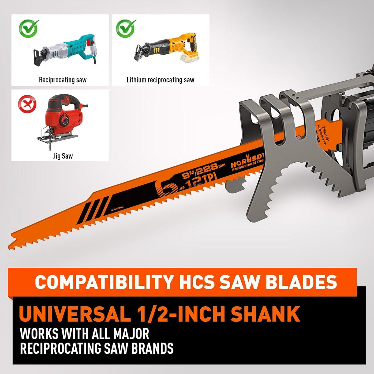 HORUSDY 30Pack 9 Inch 6-12 TPI Reciprocating Saw Blade Wood Pruning, Bi-Metal Saw Blades for Nail Wood or Trees Cutting, Sharp and Durability with Organizer Case