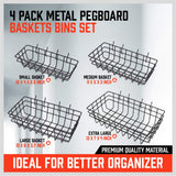 HORUSDY Peg Board Bins and Baskets | 4 Pack | Square Style 4 Size Pegboard Baskets and Pegboard Bins for Organize Workbenches, Accessories
