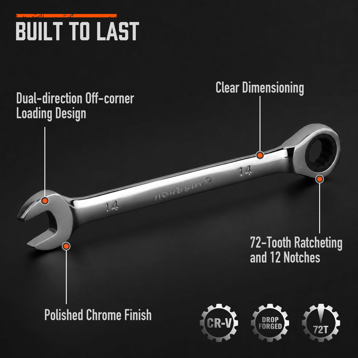HORUSDY 13-Piece Sturdy Ratcheting Wrench Set | Metric Sizes 6–19mm | Max Torque Ratchet Combination Wrenches Set with Storage Rack | 72-Tooth | Chrome Vanadium Steel