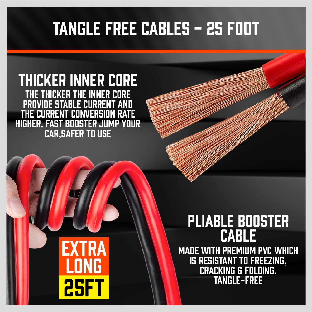 HORUSDY 25FT Jumper Cables, 1-Gauge 800A Heavy Duty Jumper Battery Cables 25 Ft Booster Jump Start, Reverse Polarity Protection - ETL Certified