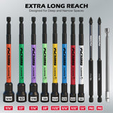11PCS Magnetic Extra Long Nut Driver Set, SAE 9/16"-1/4", 6" Impact Nut Driver with PH2 Bits, 1.5lb Telescoping Magnetic Pickup Tool & Storage Rail, 1/4" Hex Shank, S2 Steel for Automotive Home Repair