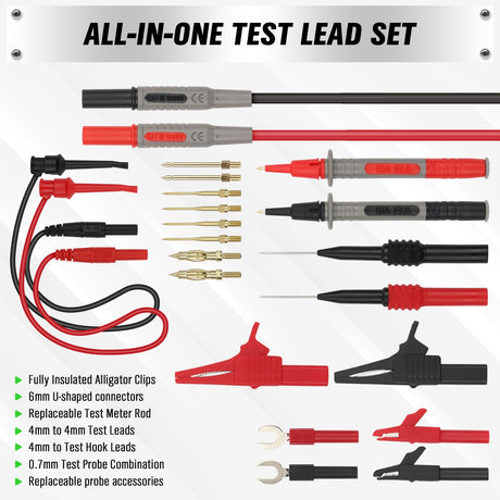 SWANLAKE 27-Piece Multimeter Test Leads Set, CAT.III 1000V / CAT.IV 600V Multimeter Probes with Alligator Clips, Needle Probe, Replaceable Probe Accessories, Soft PVC Volt Meter Lead