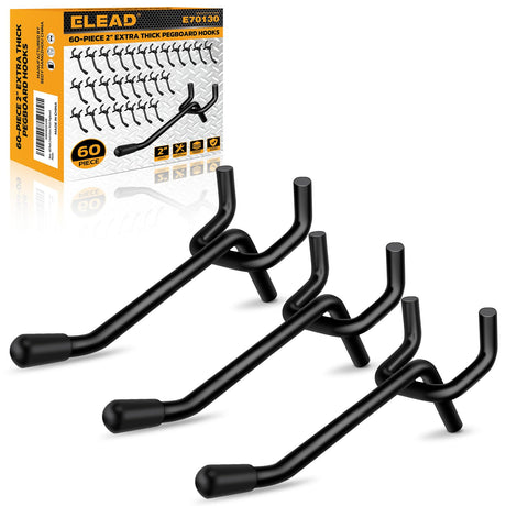 60-Piece 2 Inch Extra Thick Pegboard Hooks, Heavy Duty Peg Board Organizer Accessories, Peg Board Tool Hangers Fit for 1/4" Pegboard Hanging Tools Garage, Workshop, and Craft Storage