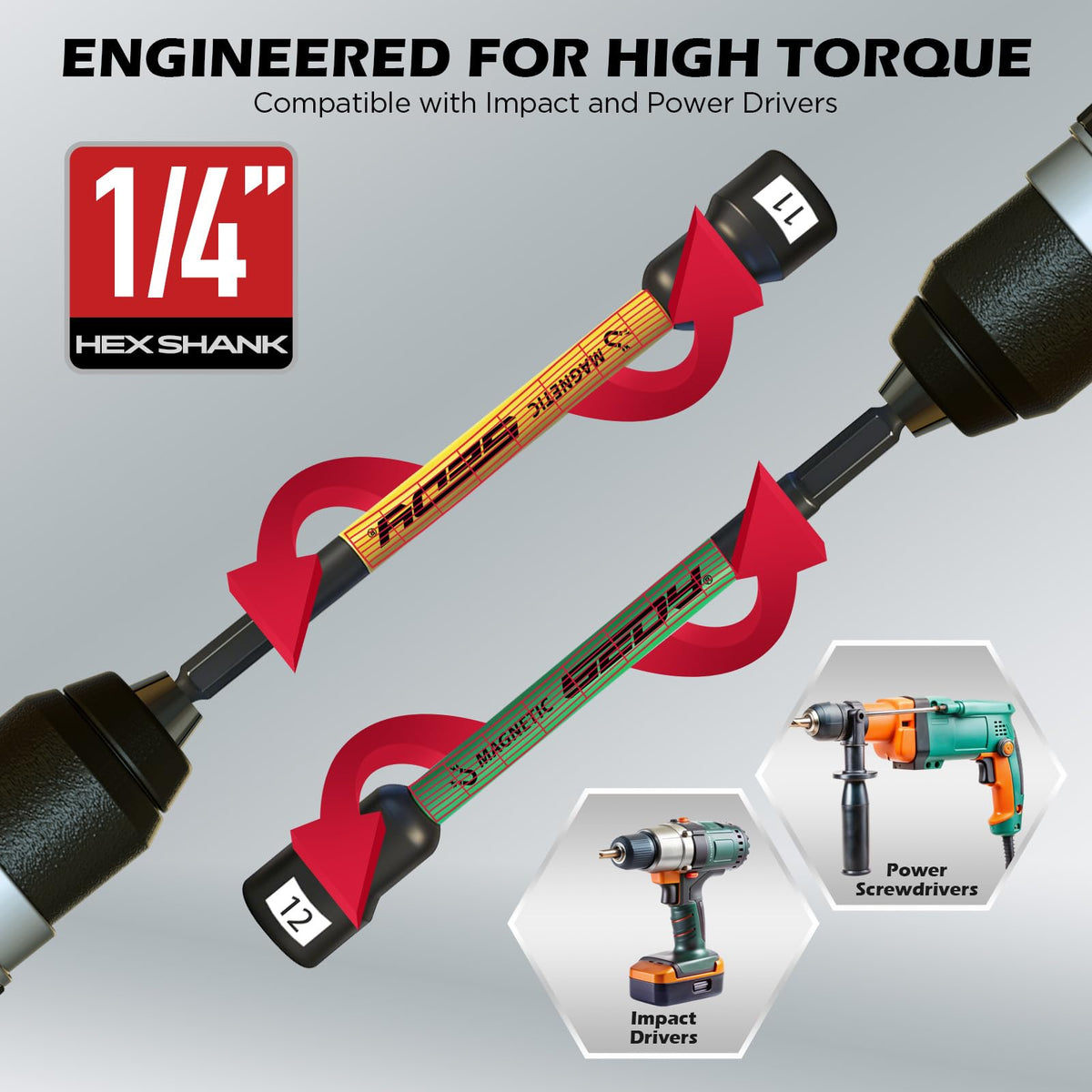 11PCS Magnetic Extra Long Nut Driver Set, Metric 8-15mm, 6" Impact Nut Drivers with PH2 Bits, 1.5lb Telescoping Magnetic Pickup Tool & Storage Rail, 1/4" Hex Shank, S2 Steel for Automotive Home Repair