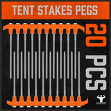 HORUSDY 20 Pack 20CM / 8-Inch Heavy Duty Tent Stakes Awning Pegs Camping Stakes with 4 x 13ft Rope & 1 Stopper T Pull Hook