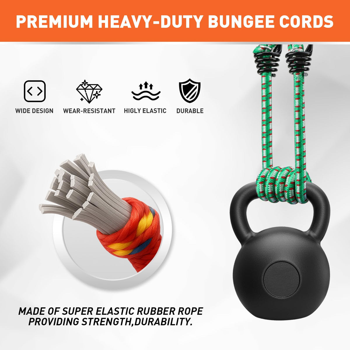 HORUSDY 21 - Piece Bungee Cord Set with Hooks & Straps, 10”/18”/24”/30”/36”/48” Heavy Duty Bungee Cords Assortment for Camping, Truck, Moving, Emergency, Outdoor Storage (30 Nylon Cable Ties Extra)