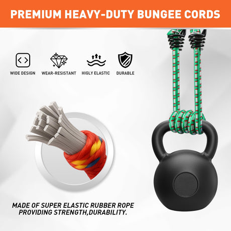 HORUSDY 21 - Piece Bungee Cord Set with Hooks & Straps, 10”/18”/24”/30”/36”/48” Heavy Duty Bungee Cords Assortment for Camping, Truck, Moving, Emergency, Outdoor Storage (30 Nylon Cable Ties Extra)