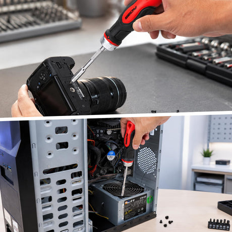 26-Piece Ratcheting Screwdriver Bit Set with 1/4" Magnetic Ratchet Driver, S2 Steel Bits, Telescopic Magnetic Extension Rod, Torx Phillips Slotted & Hex Bits Kit for Home Repair, Garage and DIY