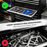 2-Piece Magnetic Wrench Organizer, 24-Slot Wrenches Holder Set with Lock Cover Metric 6–18mm & SAE 1/4-3/4", Wrench Rack Tool Trays with Carrying Handle for Wall Mount Toolbox Drawer Storage