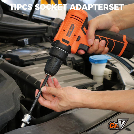 HORUSDY 11-Piece Impact Socket Adapter Set, 1/4-Inch Hex Shank, Cr-V Steel High Torque Drill Extension Bits, 1/4" 3/8" 1/2" Impact Driver Socket Adapters with Storage Holder