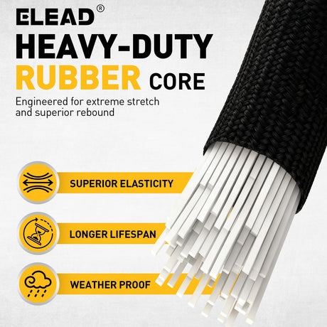 Heavy Duty Bungee Cord Roll, 1/8" x 110ft Marine Grade Outdoor Bungee Cords, Black Super Elastic Shock Cords, Long Cord for Cargo, Camping, Bike Racks, Tents