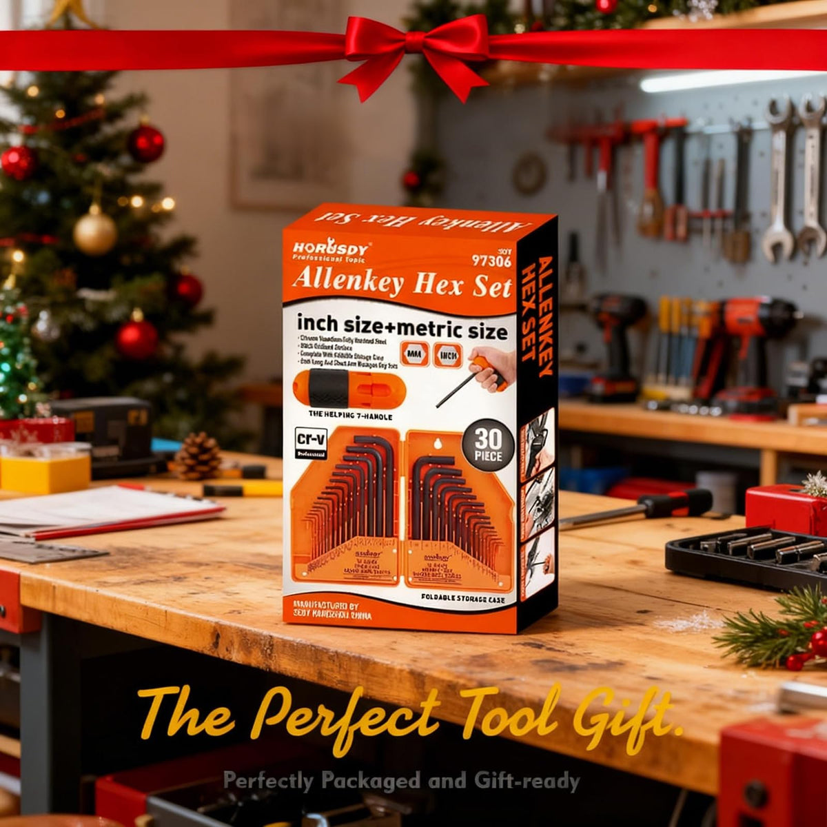 HORUSDY 32-Piece Hex Key Set with Another Torque Handle, Allen Wrench Set Inch/Metric MM(0.7mm-10mm) SAE(0.028"-3/8)