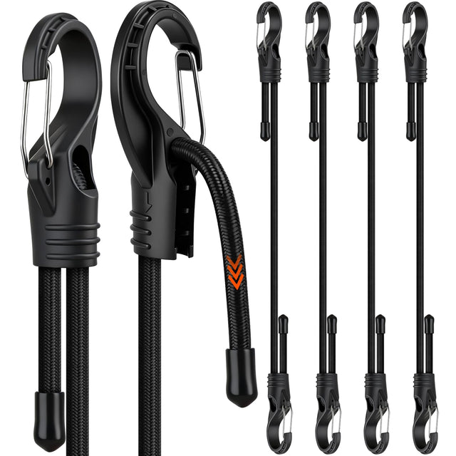 4-Piece 24-inch Adjustable Bungee Cords with Hooks, Easily Adjust from 7" to 24", Heavy Duty Outdoor Carabiner Bungee Cords, Black Super Elastic Cord for Cargo, Camping, Tents, Luggage | Amazon US image 1