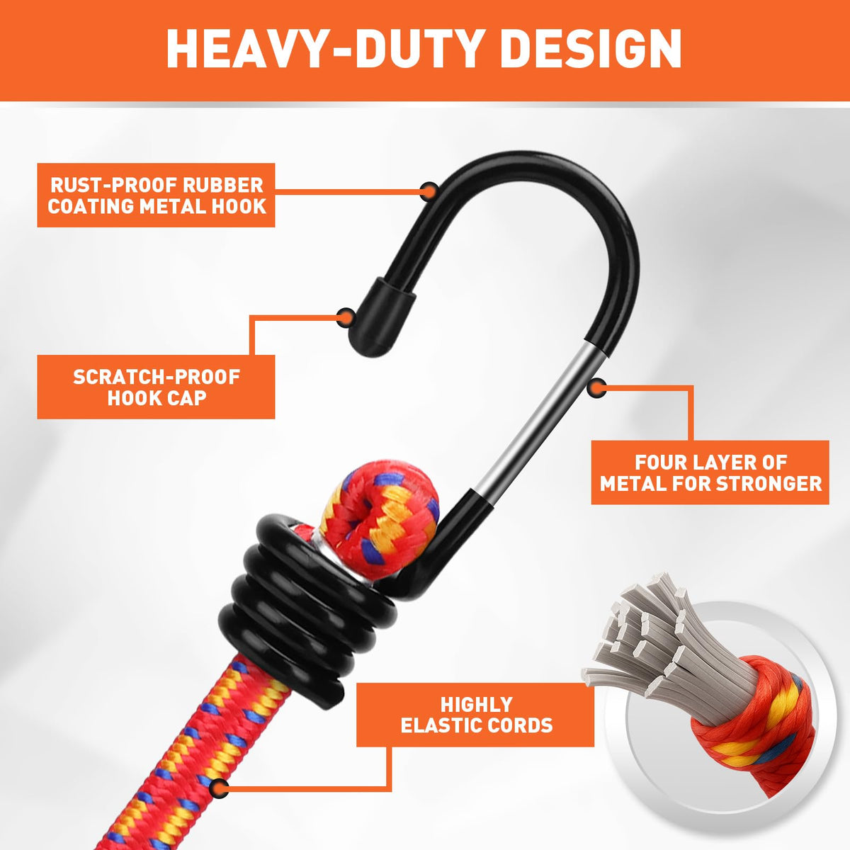 HORUSDY 21 - Piece Bungee Cord Set with Hooks & Straps, 10”/18”/24”/30”/36”/48” Heavy Duty Bungee Cords Assortment for Camping, Truck, Moving, Emergency, Outdoor Storage (30 Nylon Cable Ties Extra)