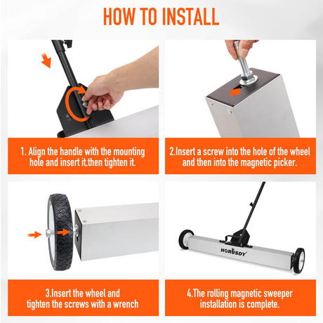 HORUSDY 17-Inch Rolling Magnetic Sweeper with Wheels | Adjustable Handle | 8.8-Pound Capacity Heavy-Duty Magnet to Pick Up Nails