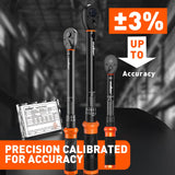 3Pack Torque Wrench Set, 1/4", 3/8", 1/2" Drive Click Torque Wrench Extra with Extension Bars & Adapters, Dual-Direction Adjustable Precision Torque Wrenches for Car, Motorcycle, Bike DIY Maintenance