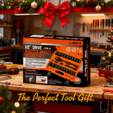 HORUSDY 1/2" Drive Shallow Impact Socket Set, 24-Piece SAE (7/16"-1") and Metric (13-24mm), 6 Point, Cr-V, Includes 1/2-Inch Drive Ratchet Handle, Drive Extension Bar